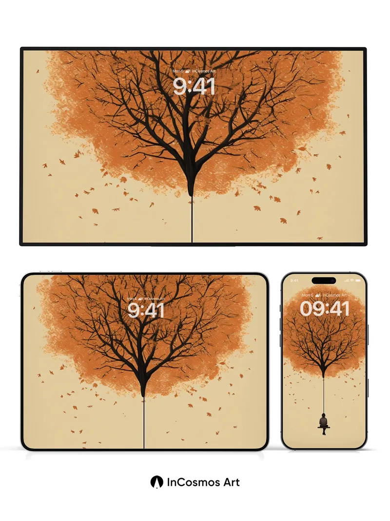 Suspended Autumn Wallpaper with Floating Tree