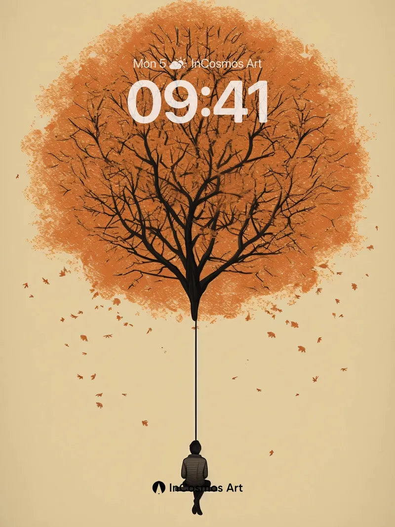 Suspended Autumn Wallpaper with Floating Tree