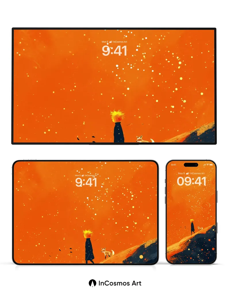 Crimson Skyline Wallpaper with Fox and Flame