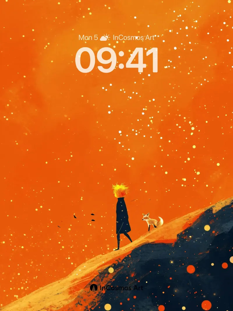 Crimson Skyline Wallpaper with Fox and Flame