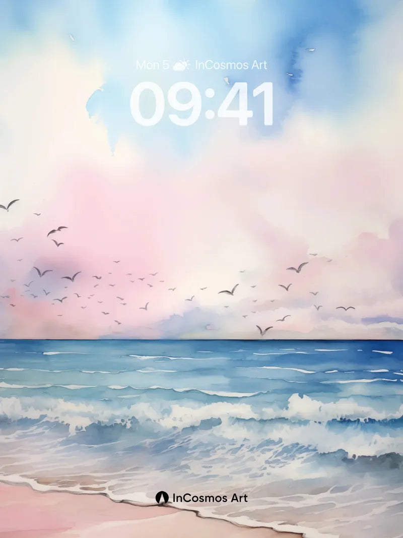 Serene Horizon Wallpaper with Seagull Flight