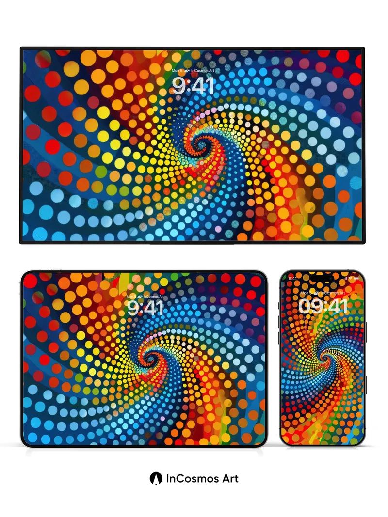 Cosmic Spiral Wallpaper with Polka Dot Pulse