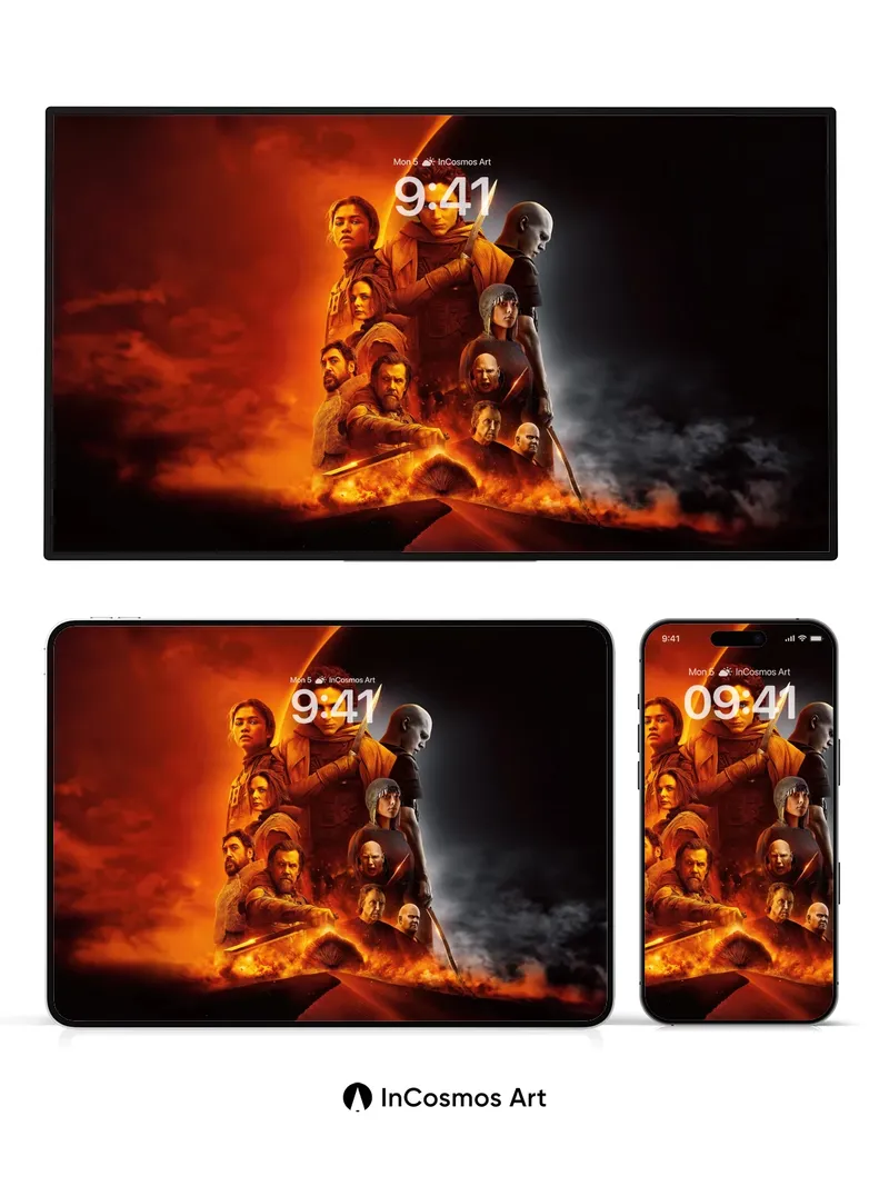 Crimson Ember Wallpaper with Warrior Silhouettes