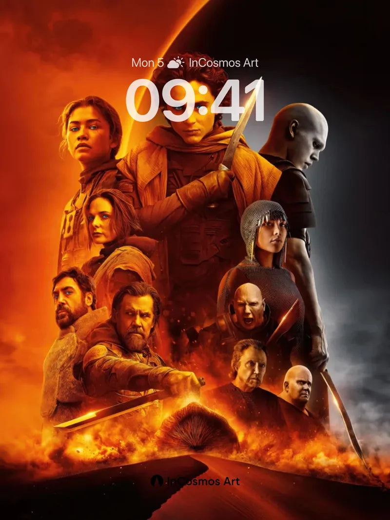 Crimson Ember Wallpaper with Warrior Silhouettes