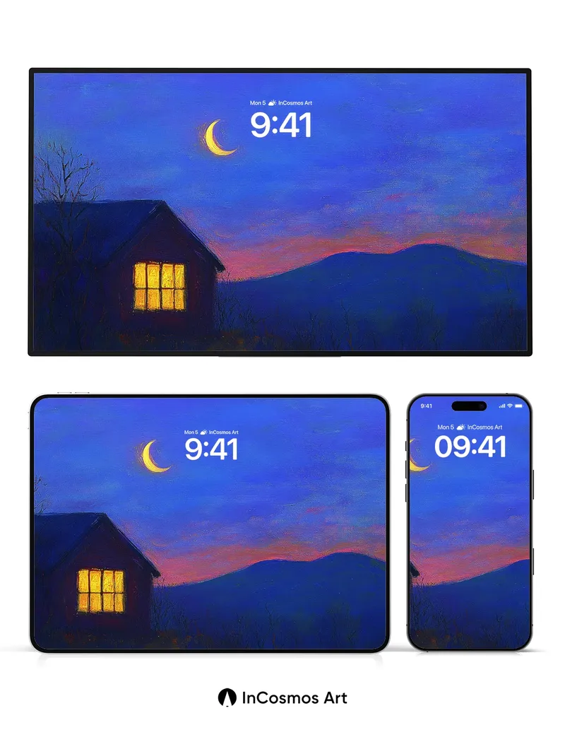 Crescent Hush Wallpaper with Warm Window Glow