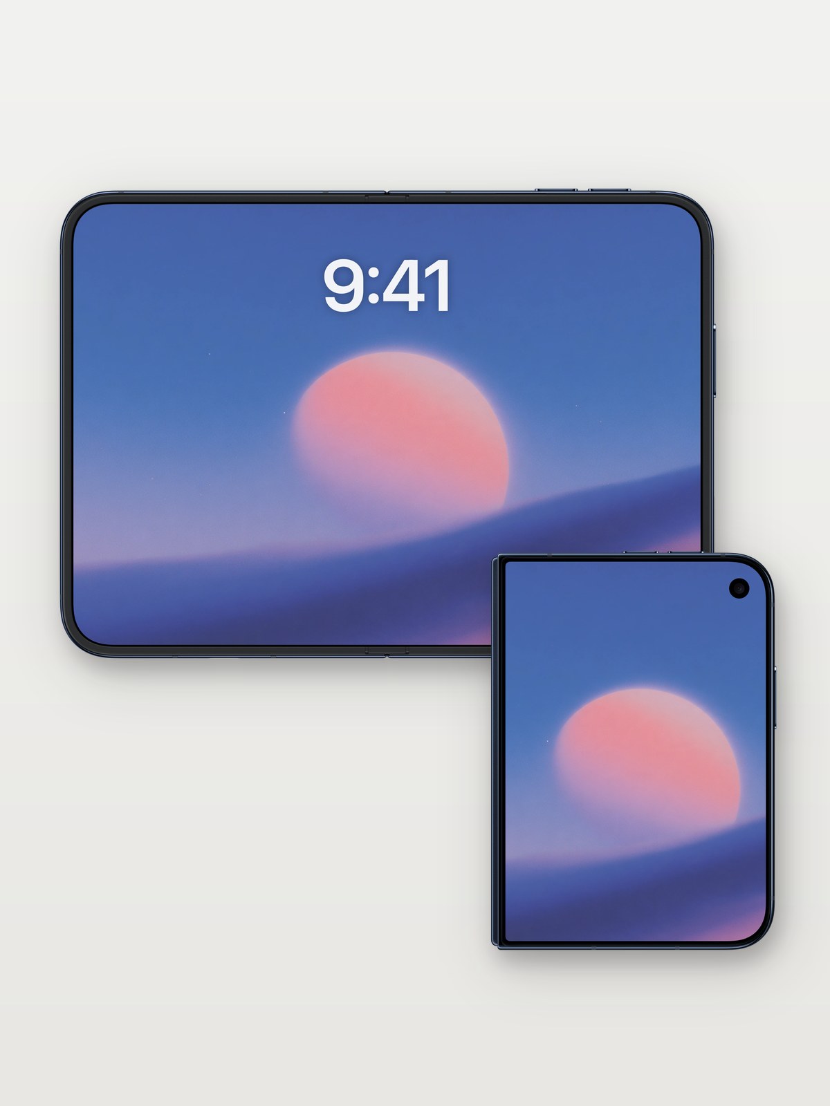 Ethereal Sunset Gradient Wallpaper on iPhone Duo, open and closed