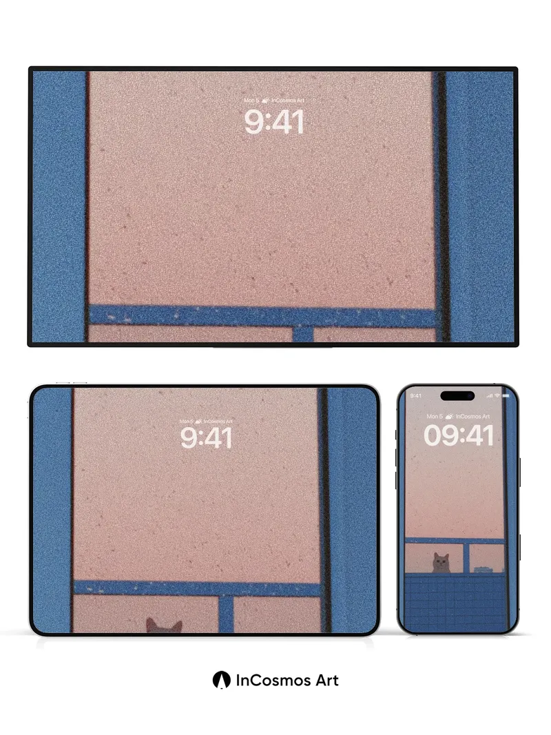 Quiet Watcher Wallpaper with Soft Blue Frame