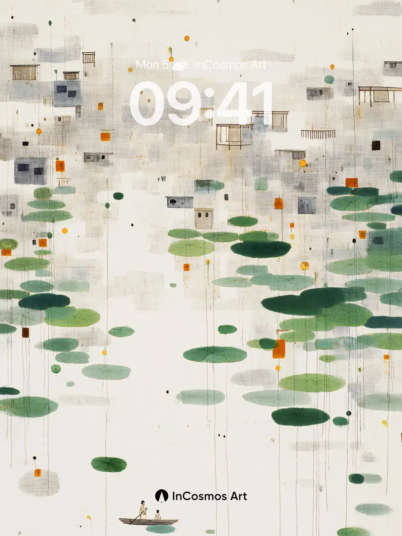 Serenity Lotus Wallpaper with Floating Houses wallpaper for iPhone, iPad & Mac