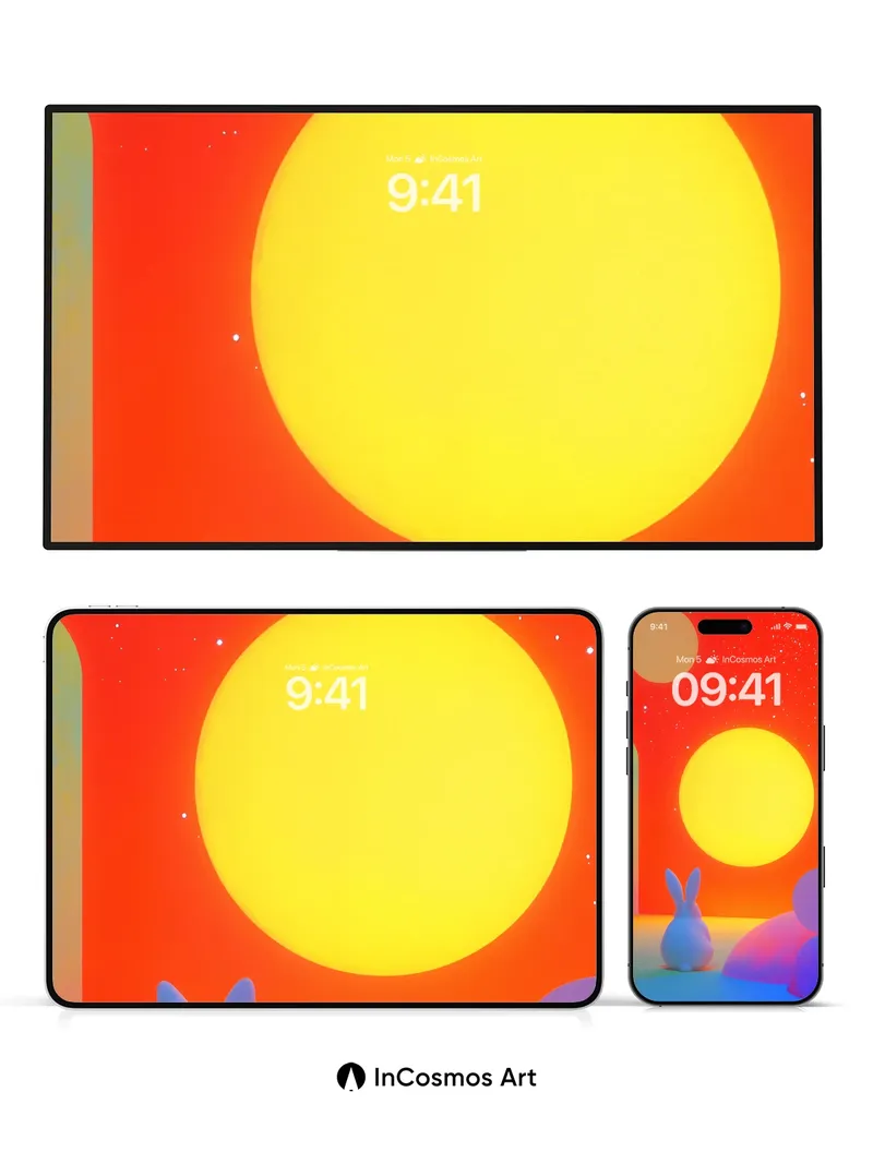 Cosmic Hare Wallpaper with Floating Suns