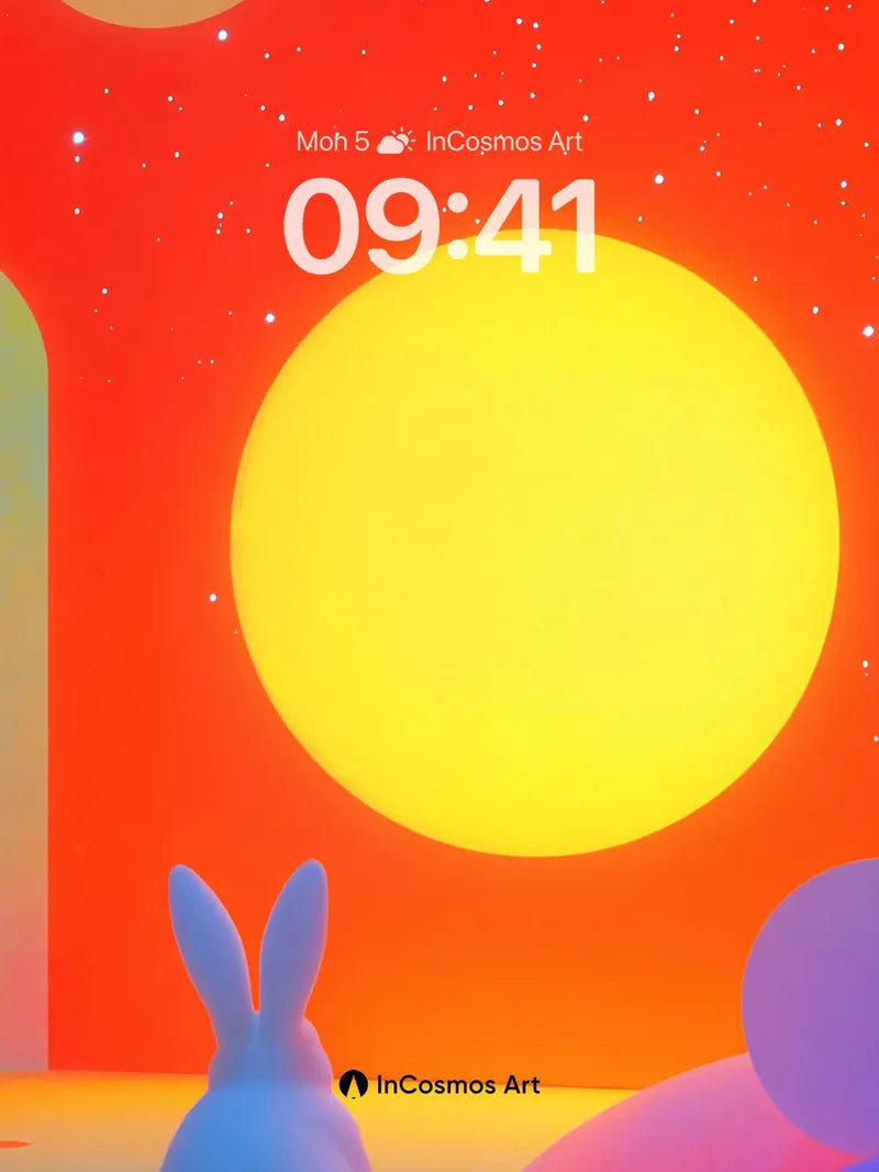 Cosmic Hare Wallpaper with Floating Suns