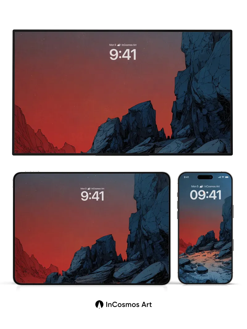 Crimson Horizon Wallpaper with Stone Whispers