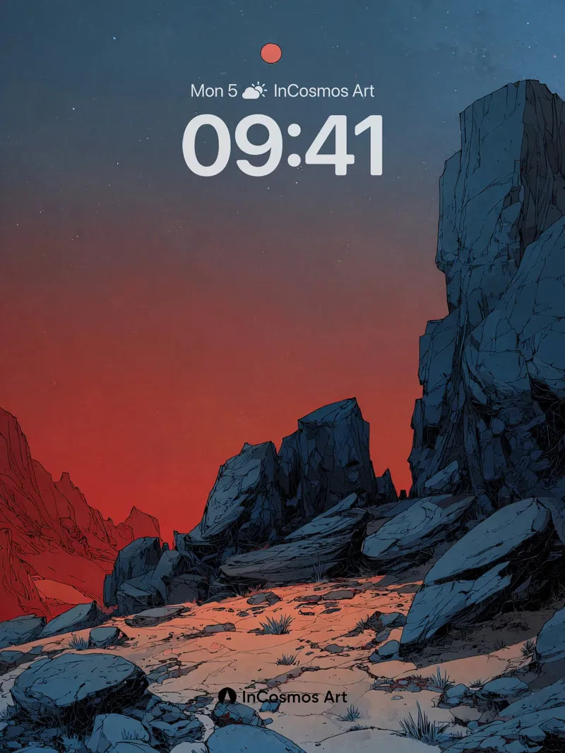 Crimson Horizon Wallpaper with Stone Whispers