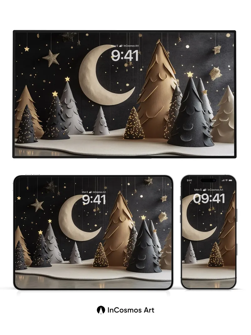 Nocturnal Forest Wallpaper with Hanging Stars
