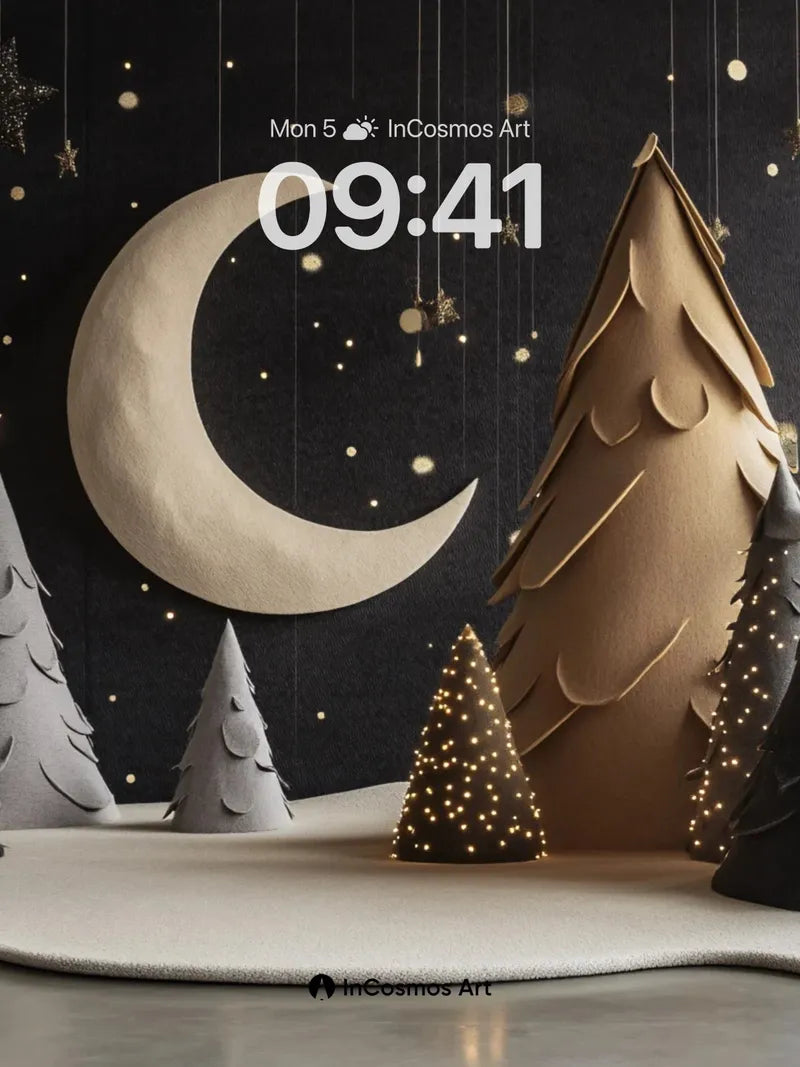 Nocturnal Forest Wallpaper with Hanging Stars