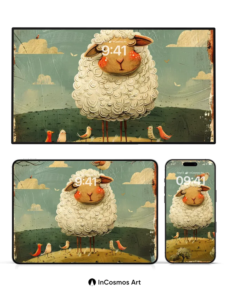 Whimsical Wool Wallpaper with Perched Bird