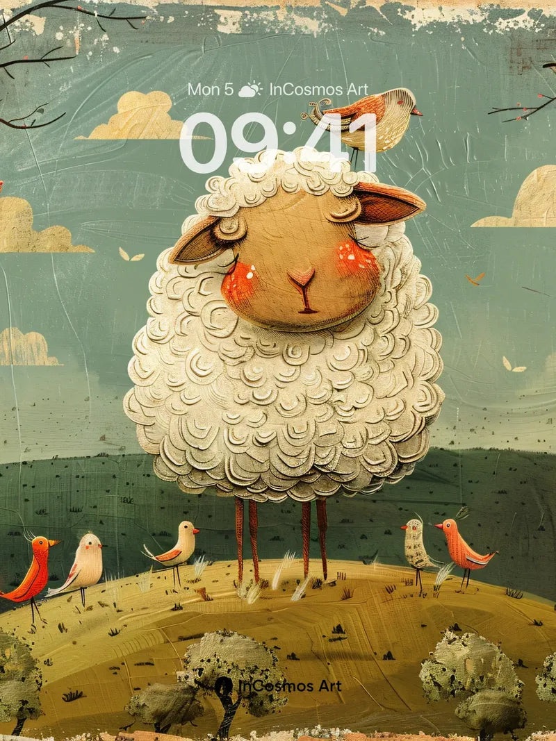 Whimsical Wool Wallpaper with Perched Bird