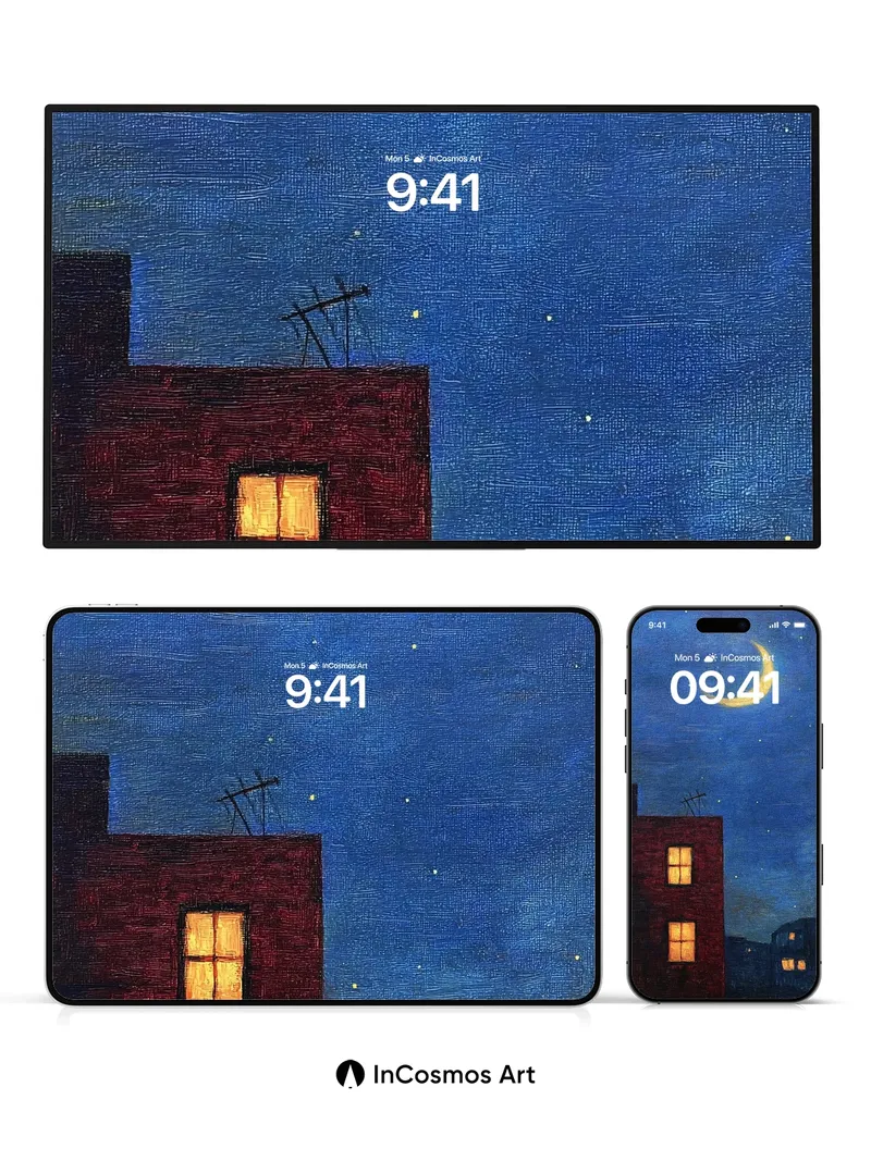 Cobalt Hush Wallpaper with Moonlit Windows