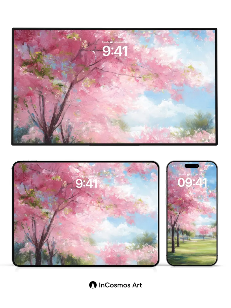 Serenity in Cherry Bloom Wallpaper with Soft Light Veils
