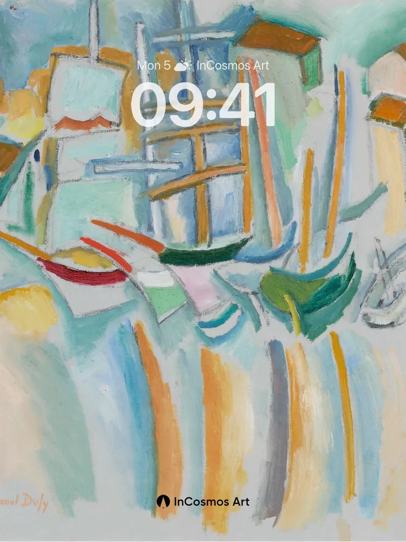 Cubist Harbor Wallpaper with Floating Boats