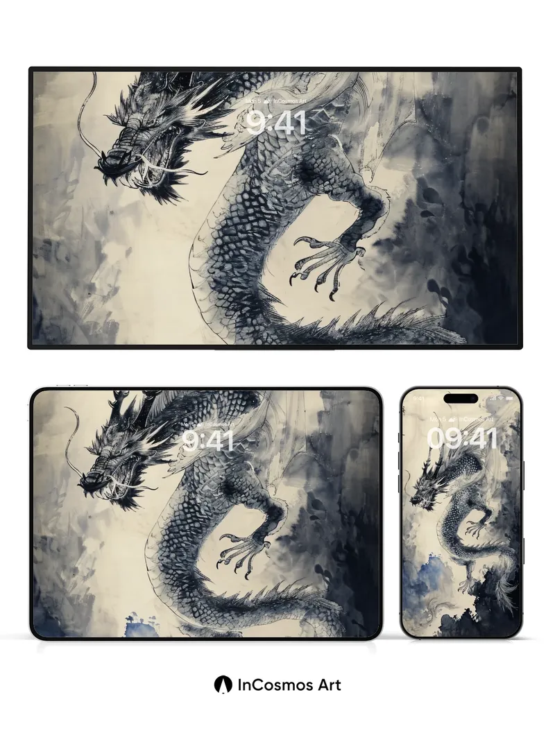Storm-Weaved Dragon Wallpaper with Ink Breath