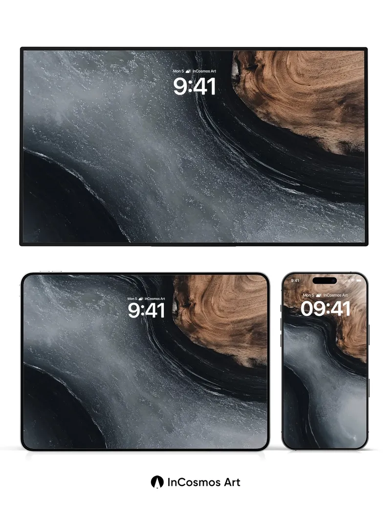 Slate Vein Wallpaper with Living Wood Edge