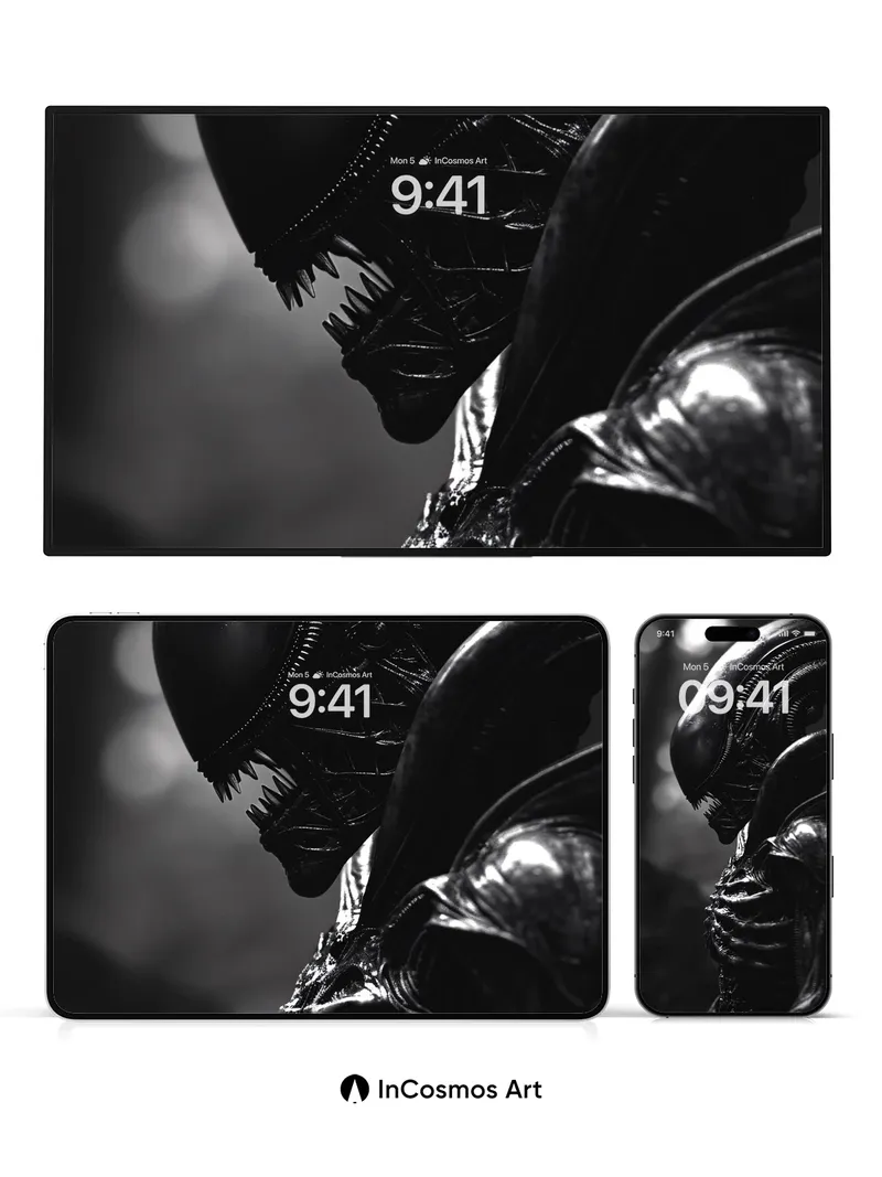 Shadowed Predator Wallpaper with biomechanical veins