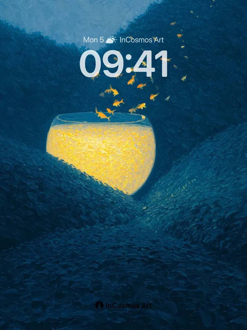 Luminous Abyss Wallpaper with Golden Fish Escape