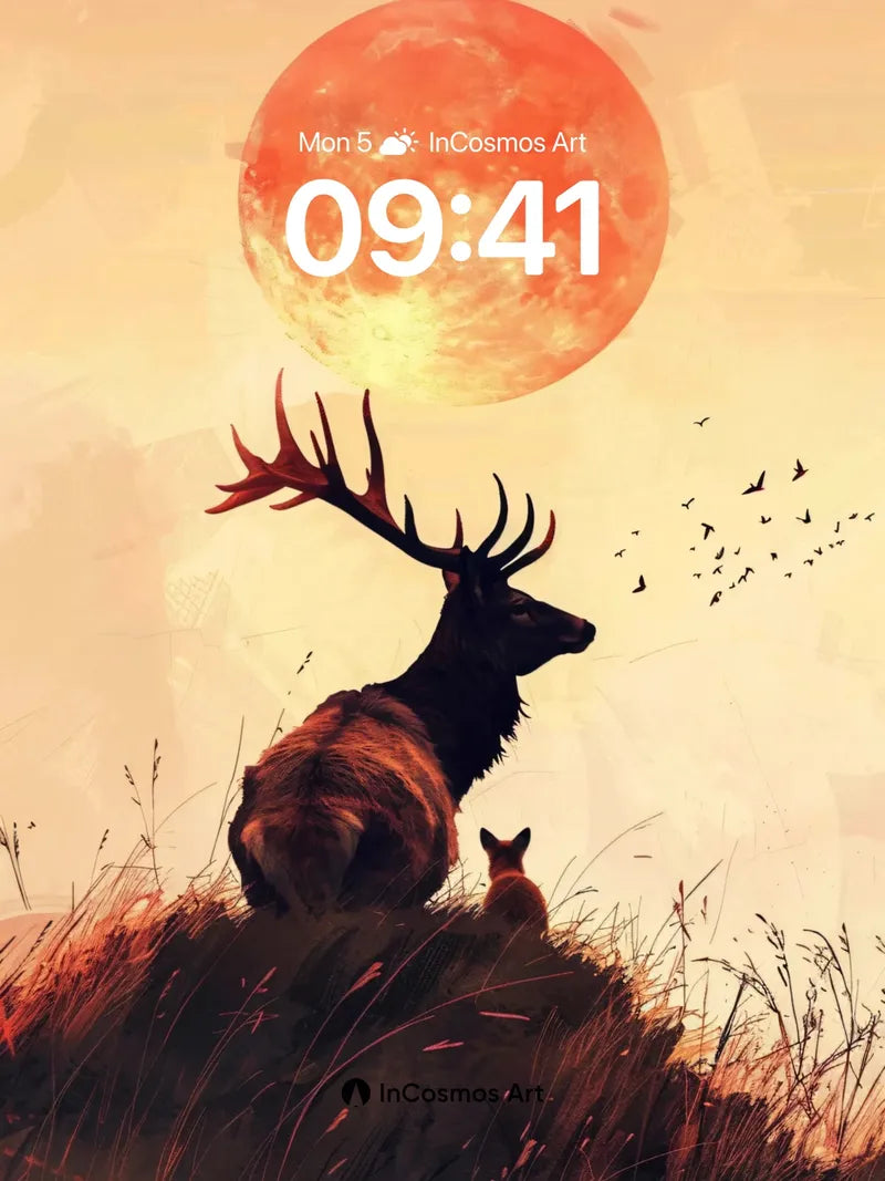 Serenity Stag Wallpaper with Crimson Moon wallpaper for iPhone, iPad & Mac