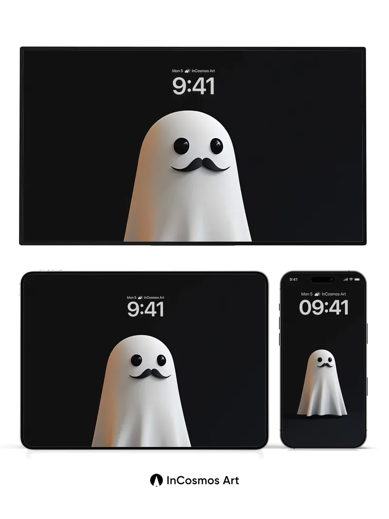 Whispering Ghost Wallpaper with Mustache Charm
