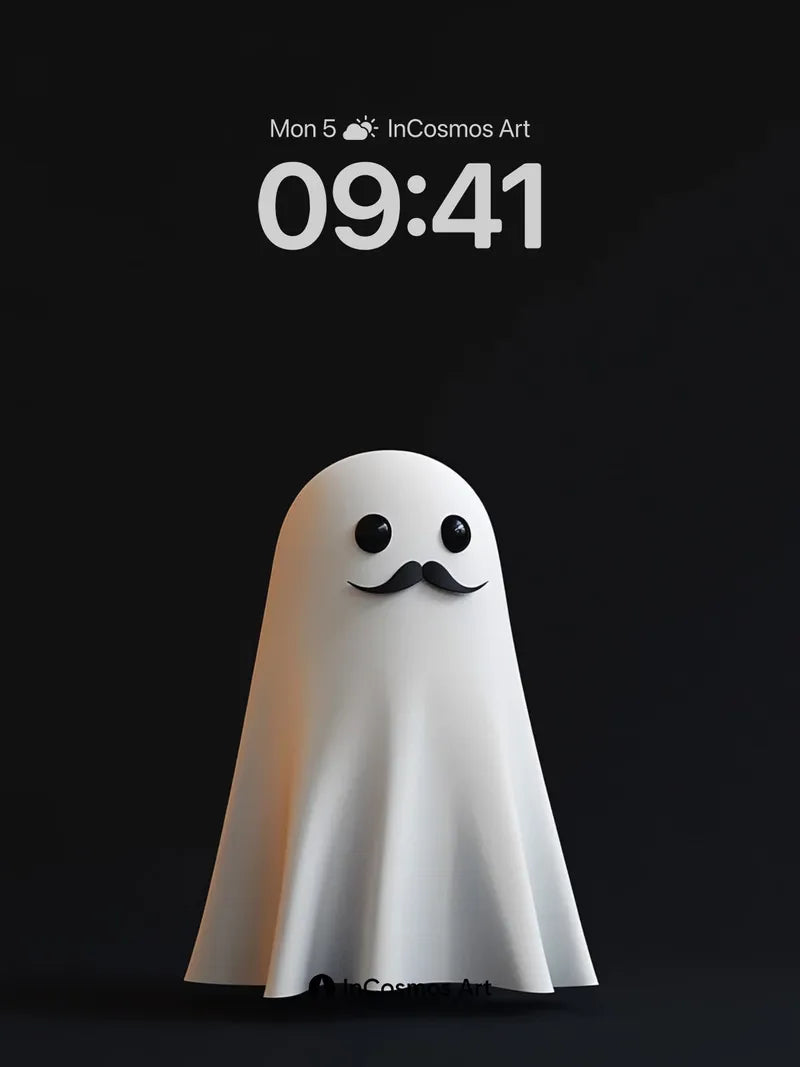 Whispering Ghost Wallpaper with Mustache Charm