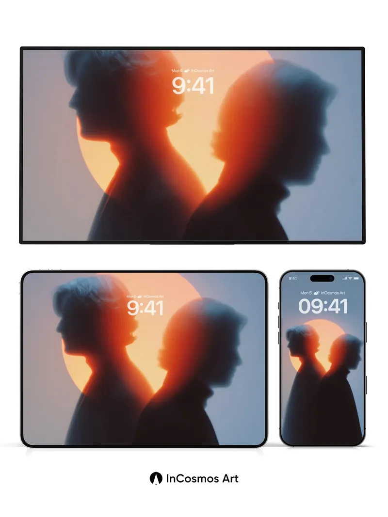 Silhouetted Embrace Wallpaper with Celestial Halo