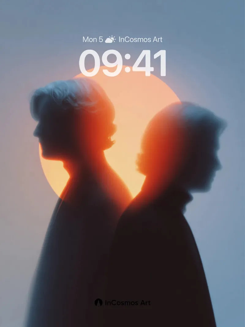 Silhouetted Embrace Wallpaper with Celestial Halo