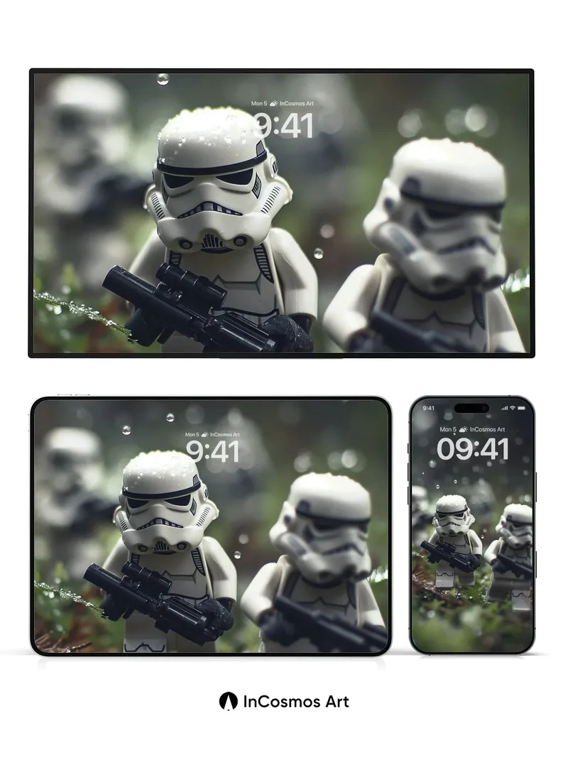 Frost-Laced Stormtrooper Wallpaper in Rain-Drenched Forest