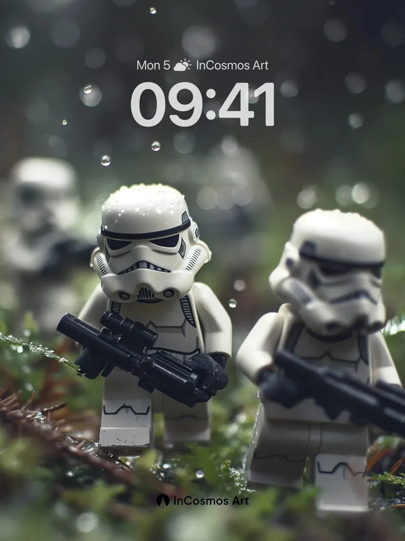 Frost-Laced Stormtrooper Wallpaper in Rain-Drenched Forest