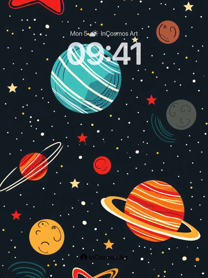 Whimsical Cosmos Wallpaper with Playful Planets