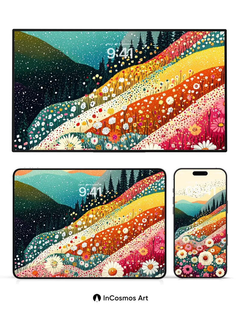 Whispering Meadow Wallpaper with Starlight Trails