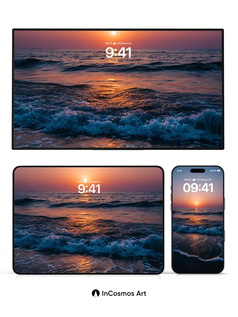 Crimson Horizon Wallpaper with Golden Foam Trails