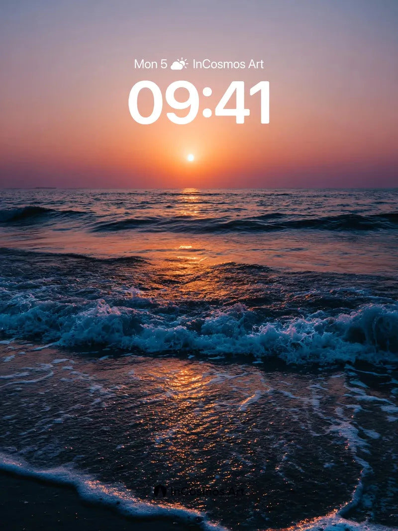 Crimson Horizon Wallpaper with Golden Foam Trails