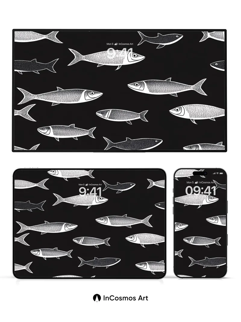 Silent School Wallpaper with Inked Fish