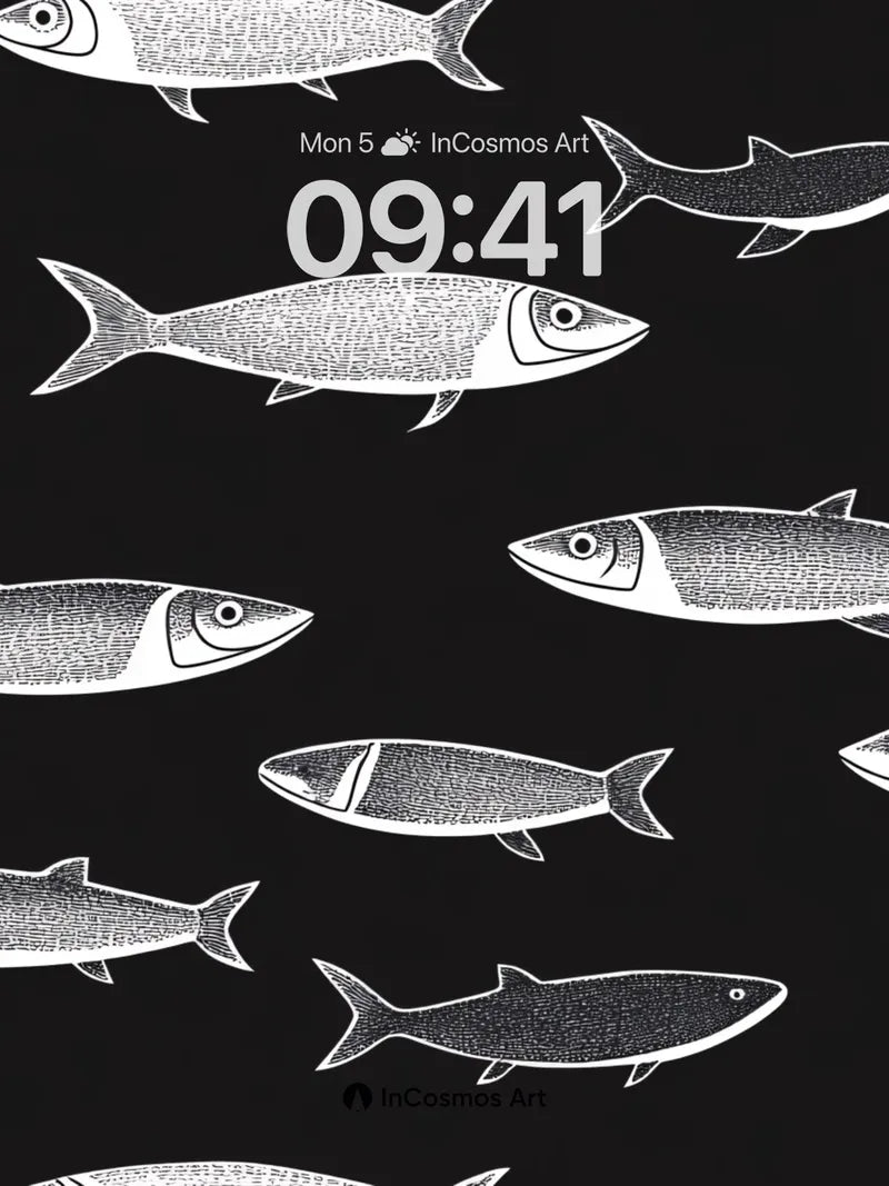 Silent School Wallpaper with Inked Fish