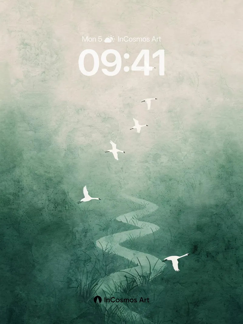 Mist Flight Wallpaper with River Trace wallpaper for iPhone, iPad & Mac