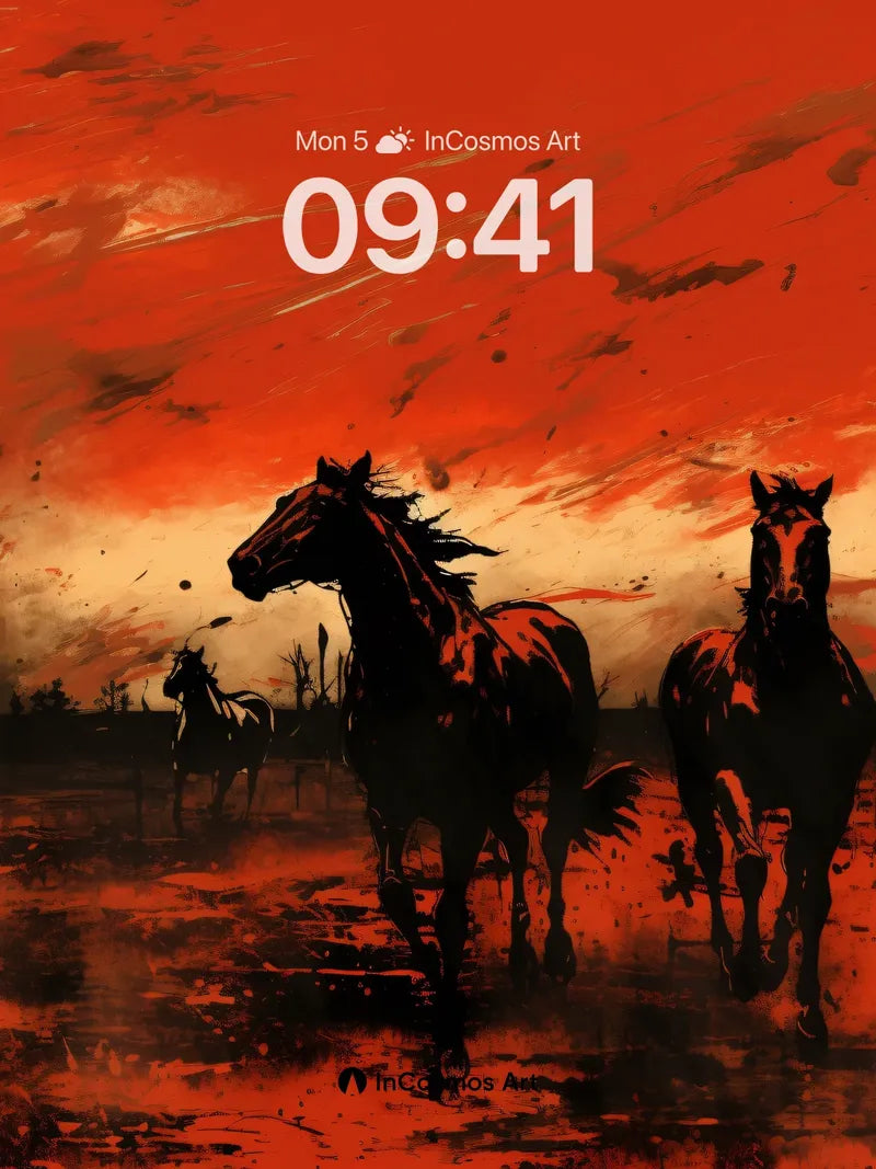 Crimson Mirage Wallpaper with Wild Horses