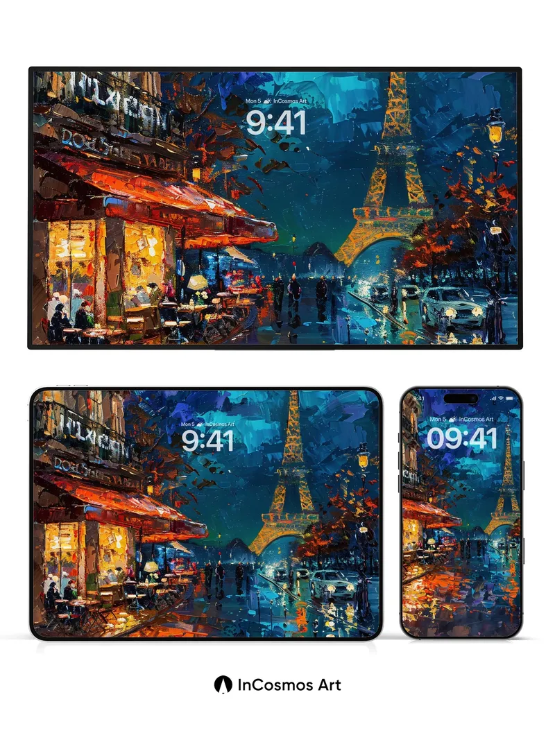 Nocturnal Paris Wallpaper with Rain-Slicked Reflections