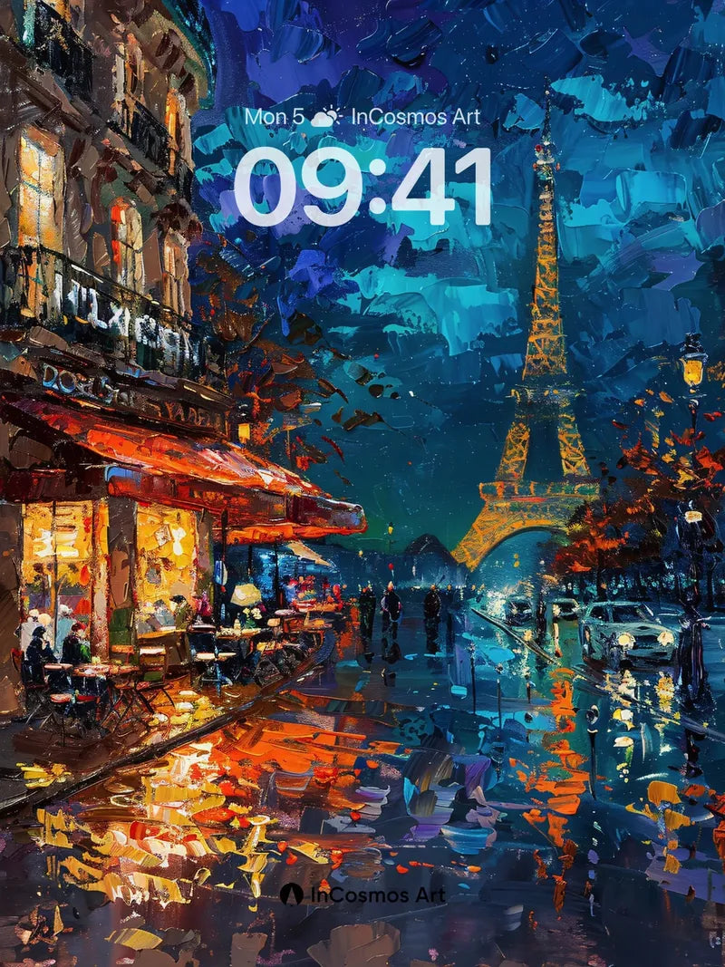 Nocturnal Paris Wallpaper with Rain-Slicked Reflections