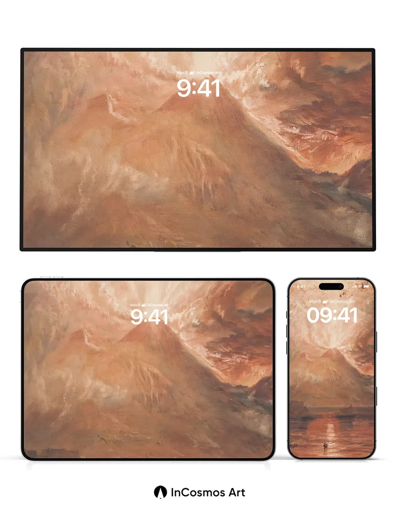 Ethereal Volcano Wallpaper with Sunset Reflections