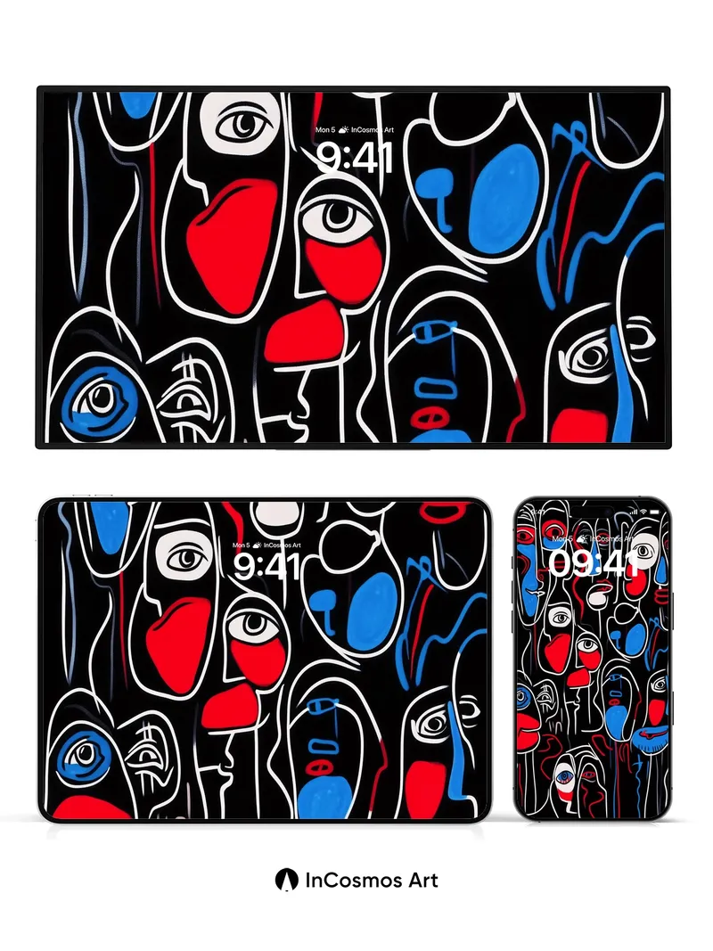 Cubist Echo Wallpaper with Shifting Faces