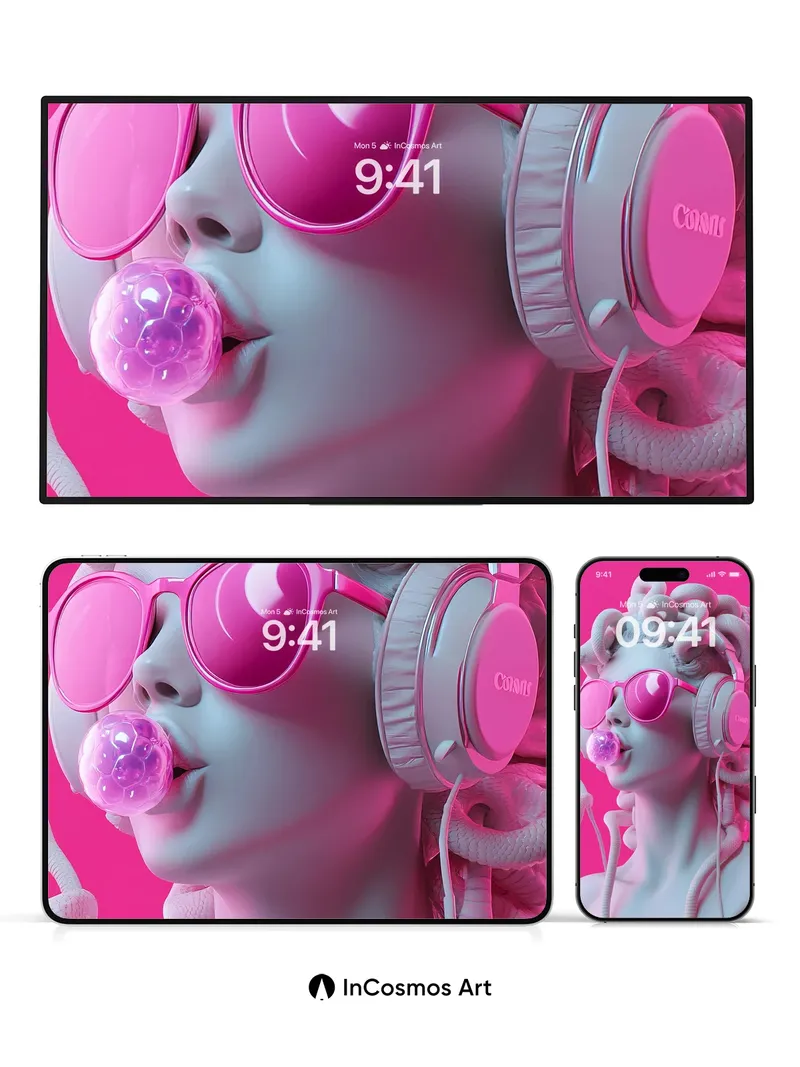 Bubblegum Serpent Wallpaper with Neon Headphones