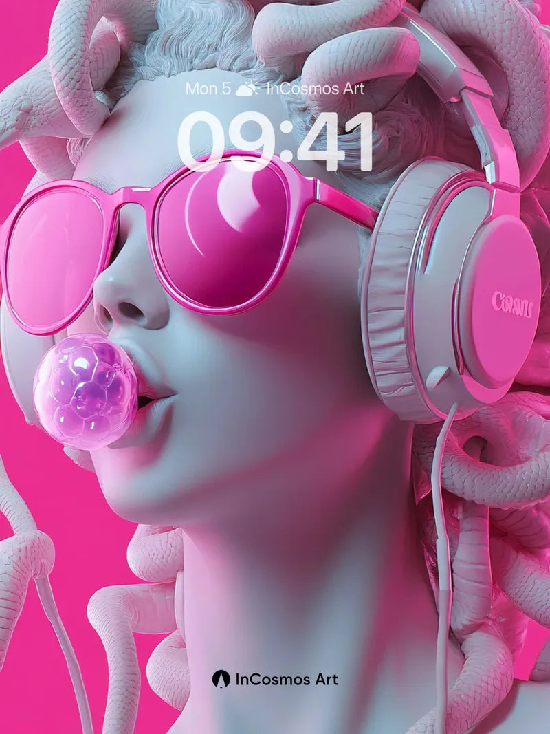 Bubblegum Serpent Wallpaper with Neon Headphones