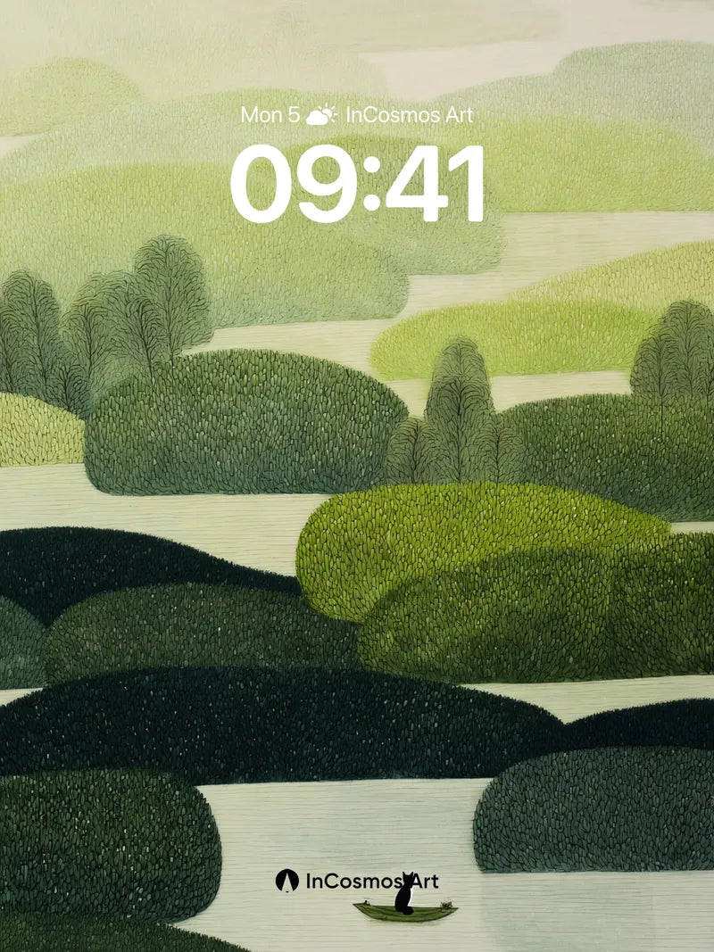 Serenity in Green Wallpaper with Floating Canoe wallpaper for iPhone, iPad & Mac