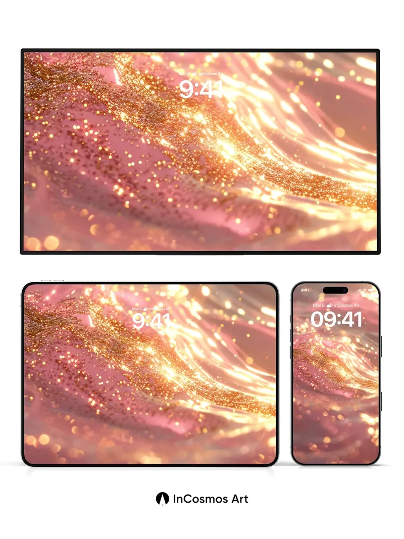 Golden Luminous Wallpaper with Floating Particles